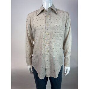 Vintage Arrow Kent Collection Long Sleeve Button-Down Shirt 15.5x34 Beige Patter